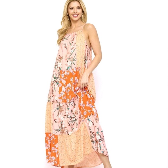 GiGiO Patchwork Floral Boho Flowy Midi Sun Dress - Picture 2 of 13